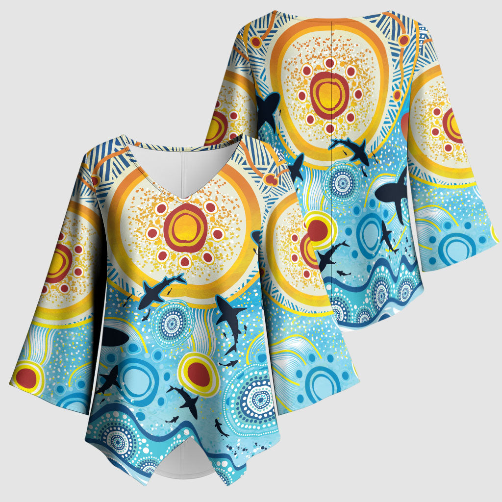 World Ocean Day Aboriginal Arts Indigenous Kimono Sleeve Blouse Dancing Under Moonlight