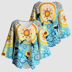 World Ocean Day Aboriginal Arts Indigenous Kimono Sleeve Blouse Dancing Under Moonlight