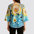 World Ocean Day Aboriginal Arts Indigenous Kimono Sleeve Blouse Dancing Under Moonlight