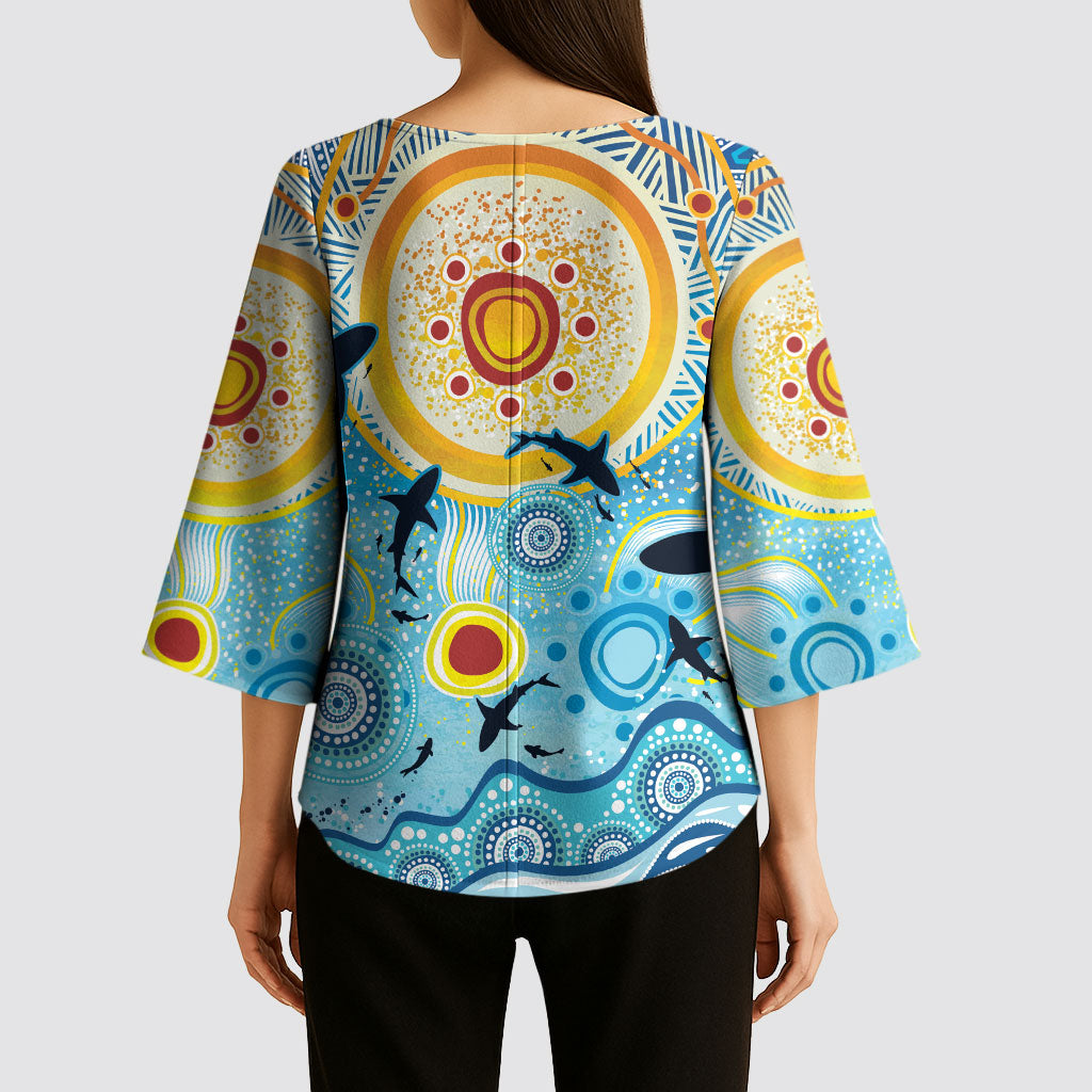 World Ocean Day Aboriginal Arts Indigenous Kimono Sleeve Blouse Dancing Under Moonlight