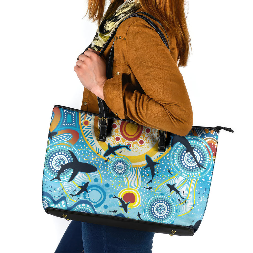 World Ocean Day Aboriginal Arts Indigenous Leather Tote Bag Dancing Under Moonlight