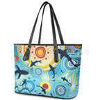 World Ocean Day Aboriginal Arts Indigenous Leather Tote Bag Dancing Under Moonlight
