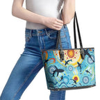 World Ocean Day Aboriginal Arts Indigenous Leather Tote Bag Dancing Under Moonlight