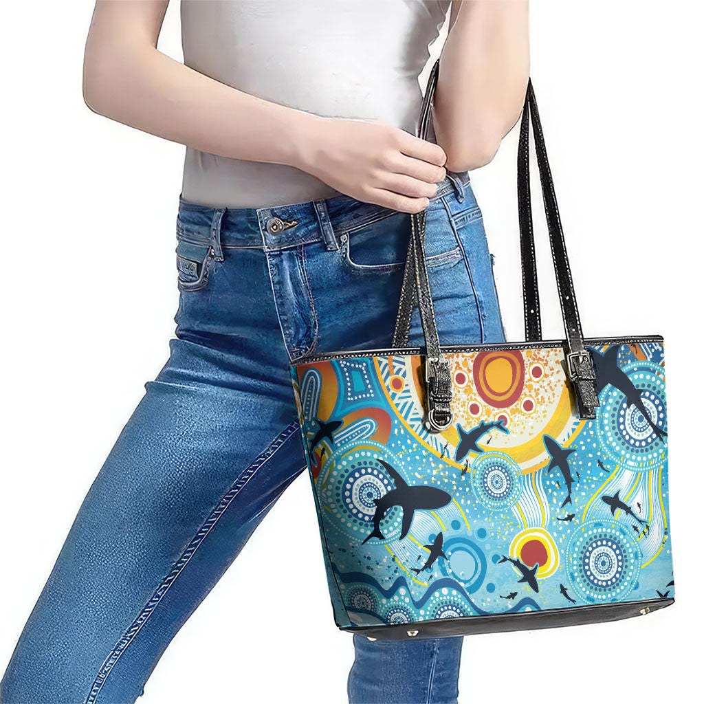 World Ocean Day Aboriginal Arts Indigenous Leather Tote Bag Dancing Under Moonlight