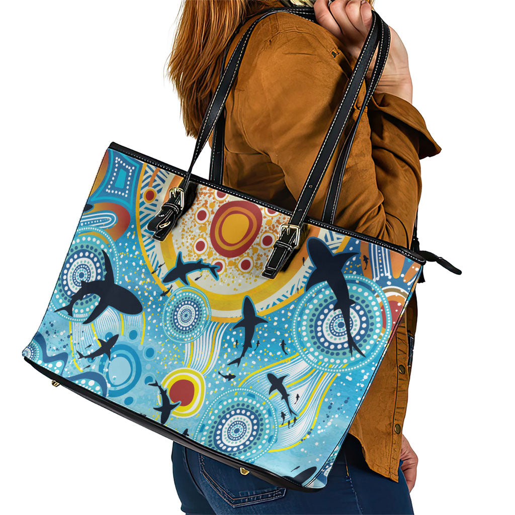 World Ocean Day Aboriginal Arts Indigenous Leather Tote Bag Dancing Under Moonlight