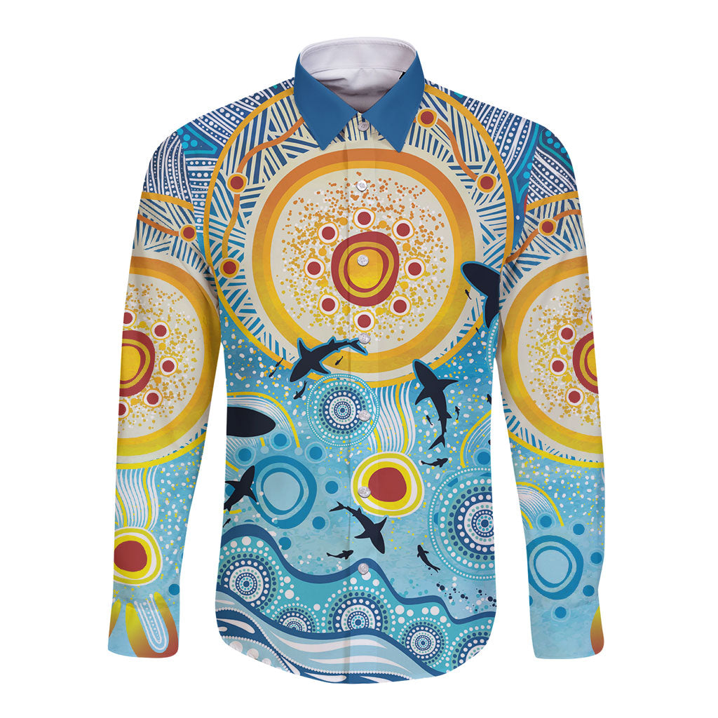 World Ocean Day Aboriginal Arts Indigenous Long Sleeve Button Shirt Dancing Under Moonlight