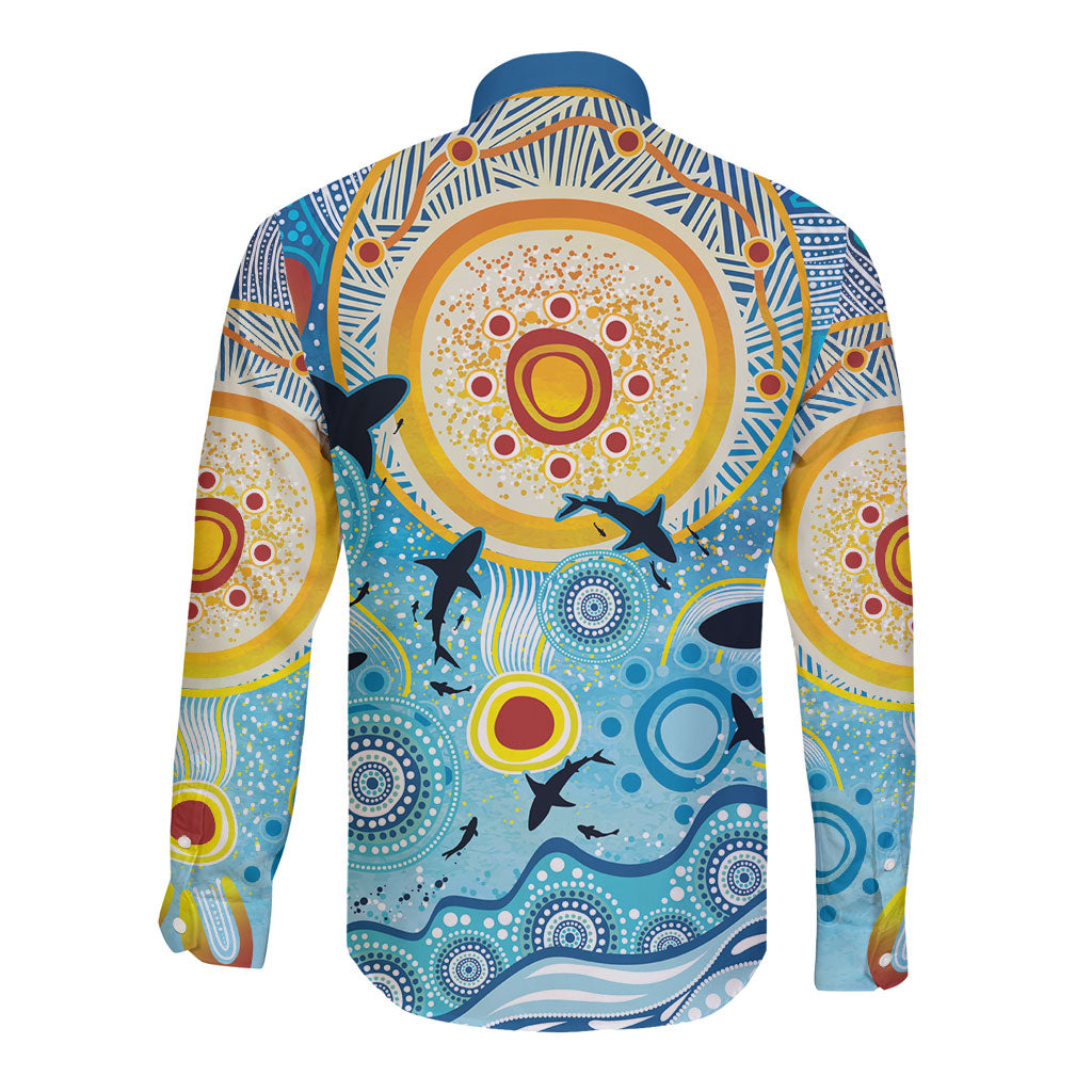World Ocean Day Aboriginal Arts Indigenous Long Sleeve Button Shirt Dancing Under Moonlight