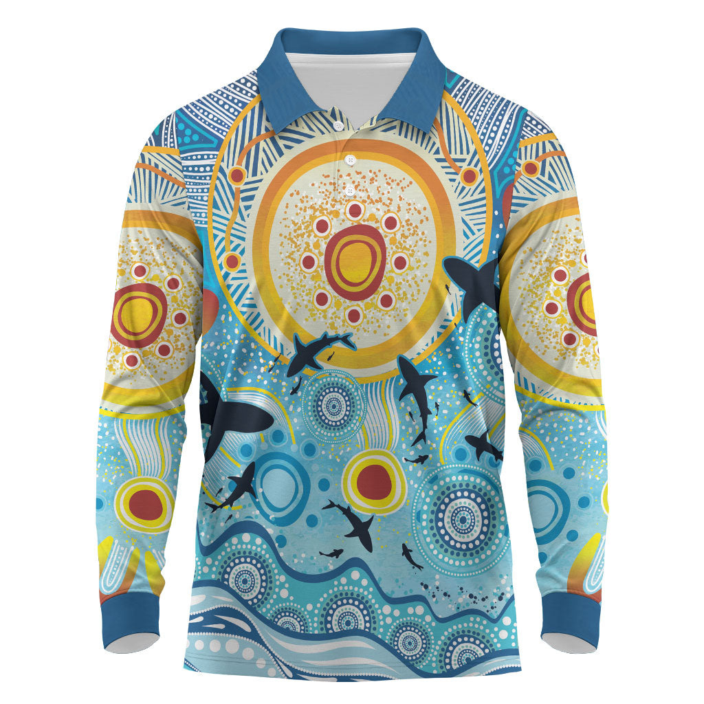 World Ocean Day Aboriginal Arts Indigenous Long Sleeve Polo Shirt Dancing Under Moonlight
