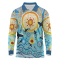 World Ocean Day Aboriginal Arts Indigenous Long Sleeve Polo Shirt Dancing Under Moonlight
