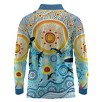 World Ocean Day Aboriginal Arts Indigenous Long Sleeve Polo Shirt Dancing Under Moonlight