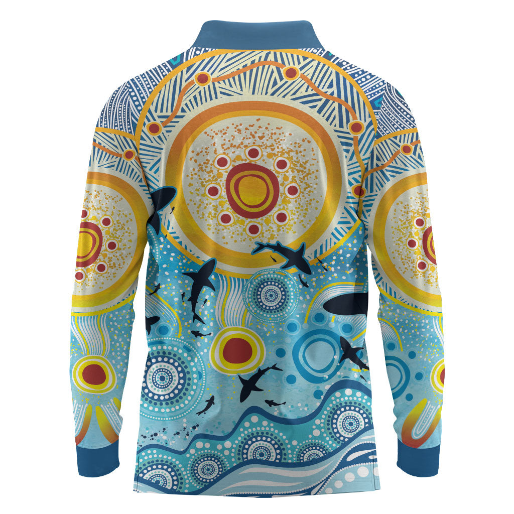World Ocean Day Aboriginal Arts Indigenous Long Sleeve Polo Shirt Dancing Under Moonlight