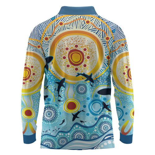 World Ocean Day Aboriginal Arts Indigenous Long Sleeve Polo Shirt Dancing Under Moonlight