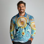 World Ocean Day Aboriginal Arts Indigenous Long Sleeve Polo Shirt Dancing Under Moonlight