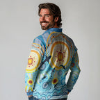 World Ocean Day Aboriginal Arts Indigenous Long Sleeve Polo Shirt Dancing Under Moonlight