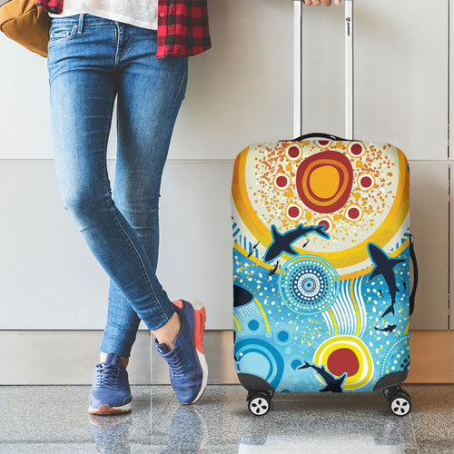 World Ocean Day Aboriginal Arts Indigenous Luggage Cover Dancing Under Moonlight