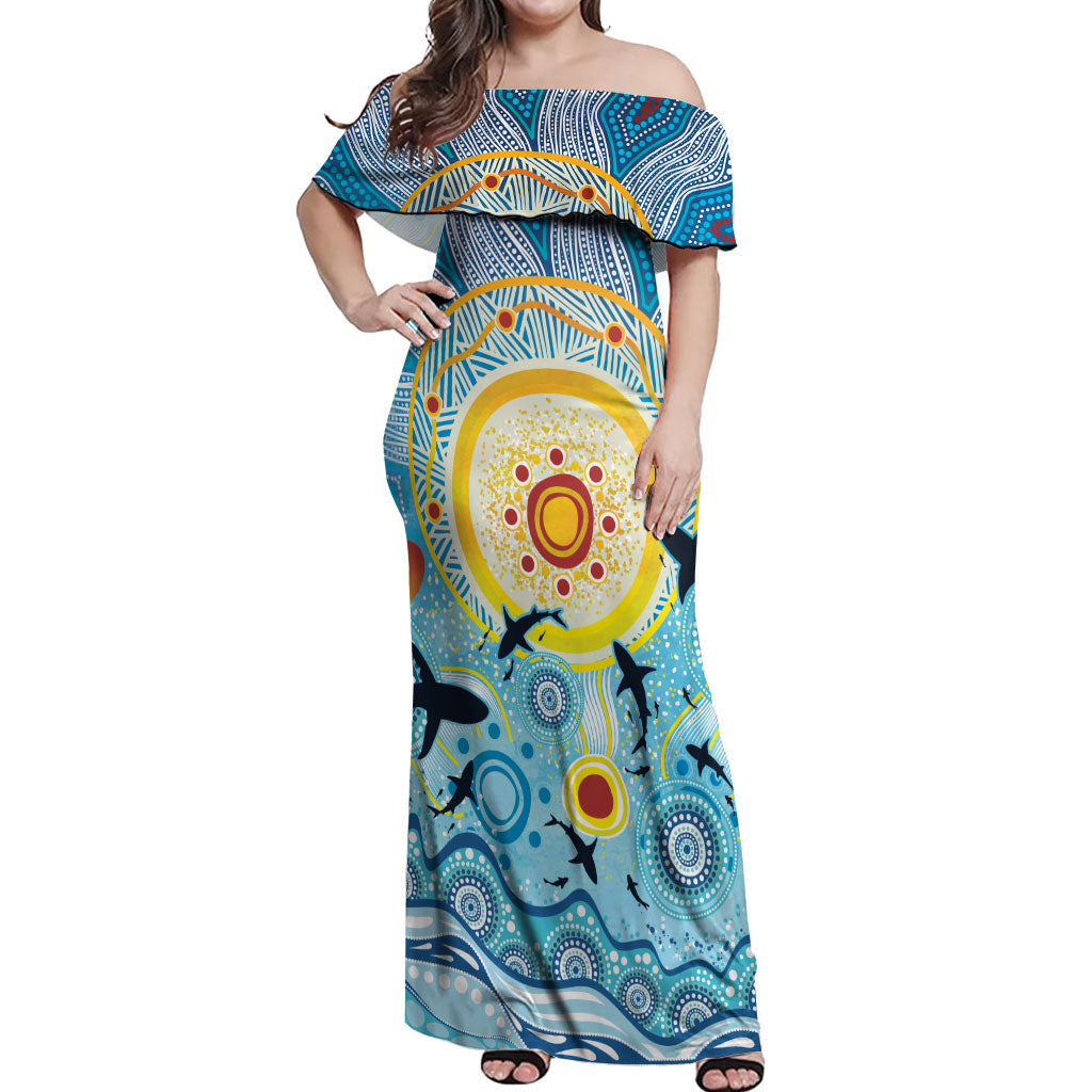 World Ocean Day Aboriginal Arts Indigenous Off Shoulder Maxi Dress Dancing Under Moonlight