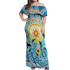 World Ocean Day Aboriginal Arts Indigenous Off Shoulder Maxi Dress Dancing Under Moonlight