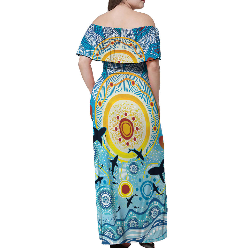 World Ocean Day Aboriginal Arts Indigenous Off Shoulder Maxi Dress Dancing Under Moonlight