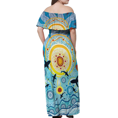 World Ocean Day Aboriginal Arts Indigenous Off Shoulder Maxi Dress Dancing Under Moonlight