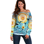 World Ocean Day Aboriginal Arts Indigenous Off Shoulder Sweater Dancing Under Moonlight
