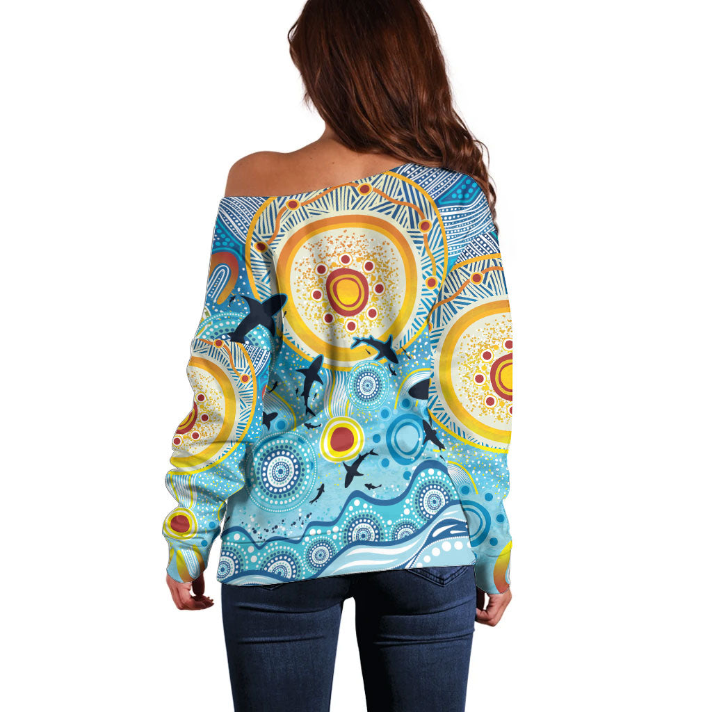 World Ocean Day Aboriginal Arts Indigenous Off Shoulder Sweater Dancing Under Moonlight