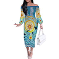 World Ocean Day Aboriginal Arts Indigenous Off The Shoulder Long Sleeve Dress Dancing Under Moonlight