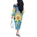 World Ocean Day Aboriginal Arts Indigenous Off The Shoulder Long Sleeve Dress Dancing Under Moonlight