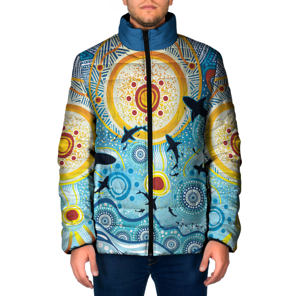 World Ocean Day Aboriginal Arts Indigenous Padded Jacket Dancing Under Moonlight