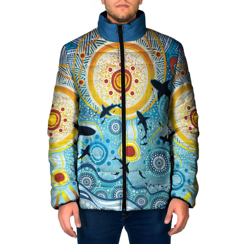 World Ocean Day Aboriginal Arts Indigenous Padded Jacket Dancing Under Moonlight