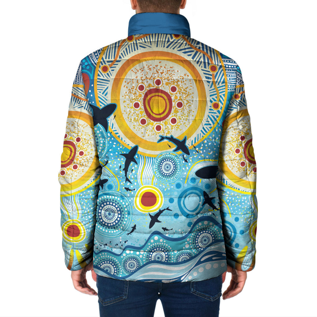 World Ocean Day Aboriginal Arts Indigenous Padded Jacket Dancing Under Moonlight