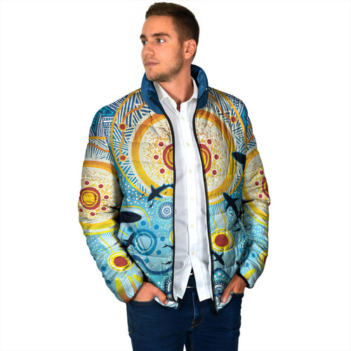 World Ocean Day Aboriginal Arts Indigenous Padded Jacket Dancing Under Moonlight