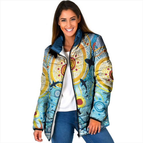 World Ocean Day Aboriginal Arts Indigenous Padded Jacket Dancing Under Moonlight