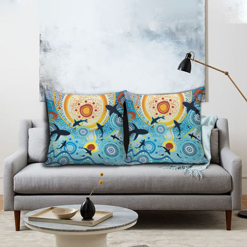 World Ocean Day Aboriginal Arts Indigenous Pillow Cover Dancing Under Moonlight