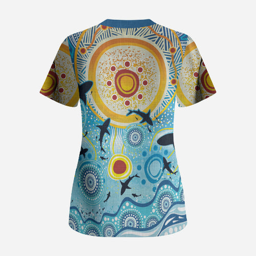 World Ocean Day Aboriginal Arts Indigenous Scrub Top Dancing Under Moonlight