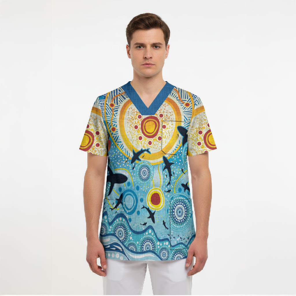 World Ocean Day Aboriginal Arts Indigenous Scrub Top Dancing Under Moonlight