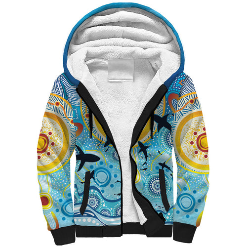 World Ocean Day Aboriginal Arts Indigenous Sherpa Hoodie Dancing Under Moonlight