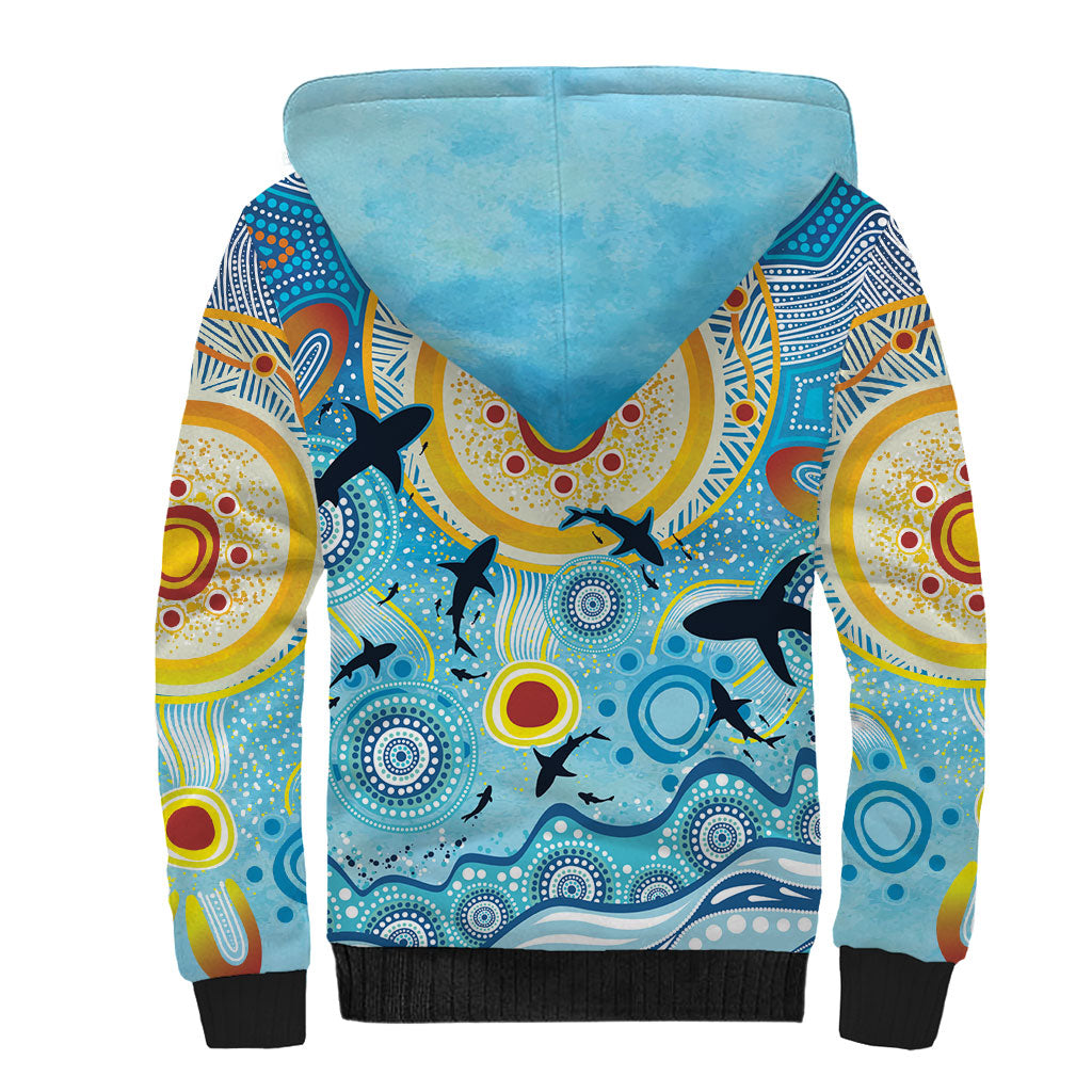 World Ocean Day Aboriginal Arts Indigenous Sherpa Hoodie Dancing Under Moonlight
