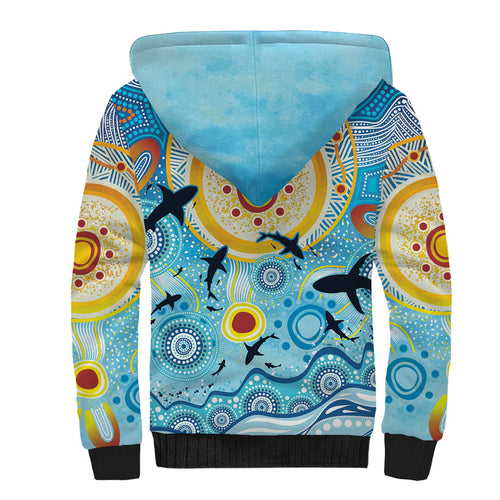 World Ocean Day Aboriginal Arts Indigenous Sherpa Hoodie Dancing Under Moonlight