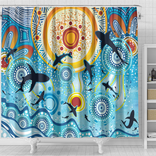 World Ocean Day Aboriginal Arts Indigenous Shower Curtain Dancing Under Moonlight