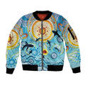 World Ocean Day Aboriginal Arts Indigenous Sleeve Zip Bomber Jacket Dancing Under Moonlight