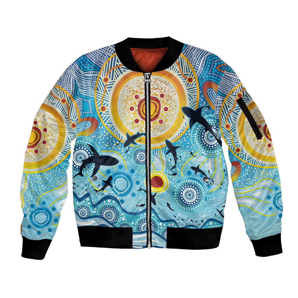 World Ocean Day Aboriginal Arts Indigenous Sleeve Zip Bomber Jacket Dancing Under Moonlight