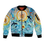 World Ocean Day Aboriginal Arts Indigenous Sleeve Zip Bomber Jacket Dancing Under Moonlight