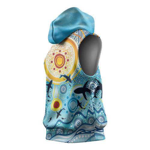 World Ocean Day Aboriginal Arts Indigenous Sleeveless Hoodie Dancing Under Moonlight