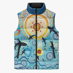 World Ocean Day Aboriginal Arts Indigenous Sleeveless Puffer Jacket Dancing Under Moonlight