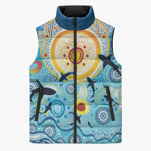 World Ocean Day Aboriginal Arts Indigenous Sleeveless Puffer Jacket Dancing Under Moonlight