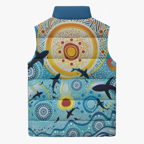 World Ocean Day Aboriginal Arts Indigenous Sleeveless Puffer Jacket Dancing Under Moonlight
