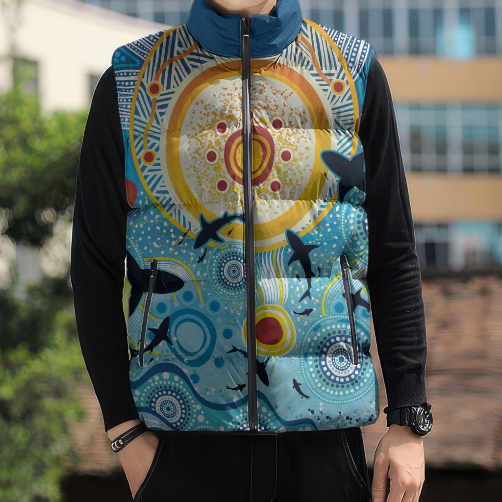 World Ocean Day Aboriginal Arts Indigenous Sleeveless Puffer Jacket Dancing Under Moonlight