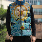World Ocean Day Aboriginal Arts Indigenous Sleeveless Puffer Jacket Dancing Under Moonlight