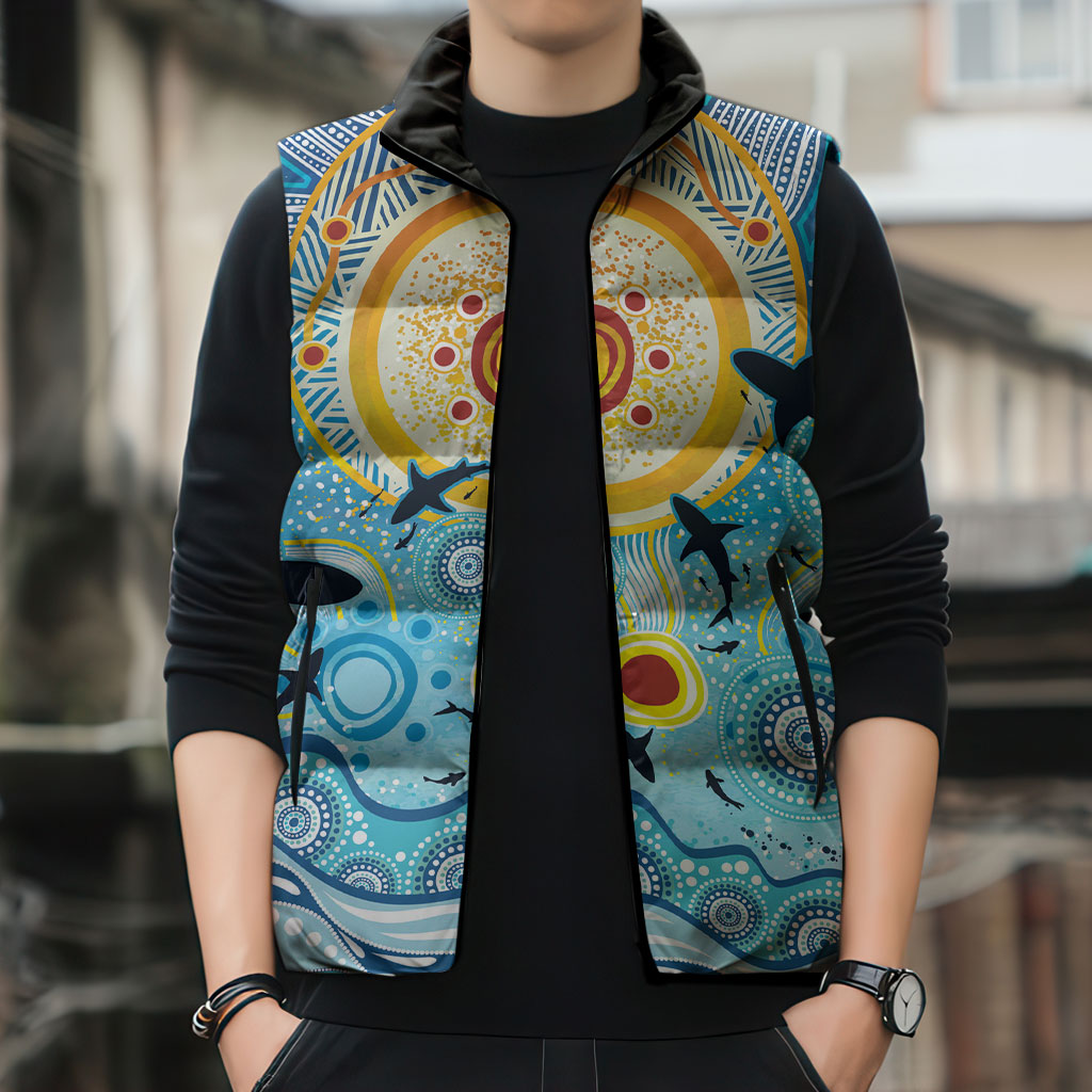 World Ocean Day Aboriginal Arts Indigenous Sleeveless Puffer Jacket Dancing Under Moonlight