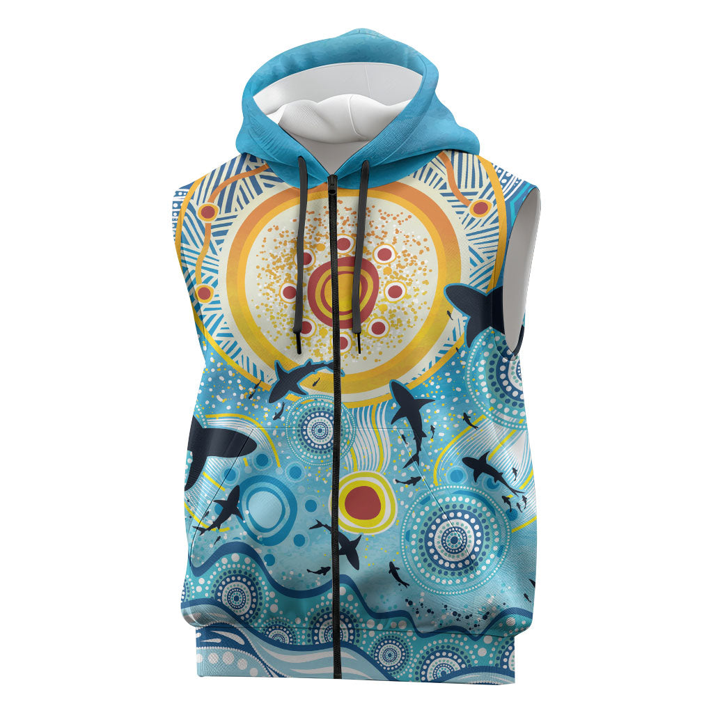 World Ocean Day Aboriginal Arts Indigenous Sleeveless Zip Hoodie Dancing Under Moonlight